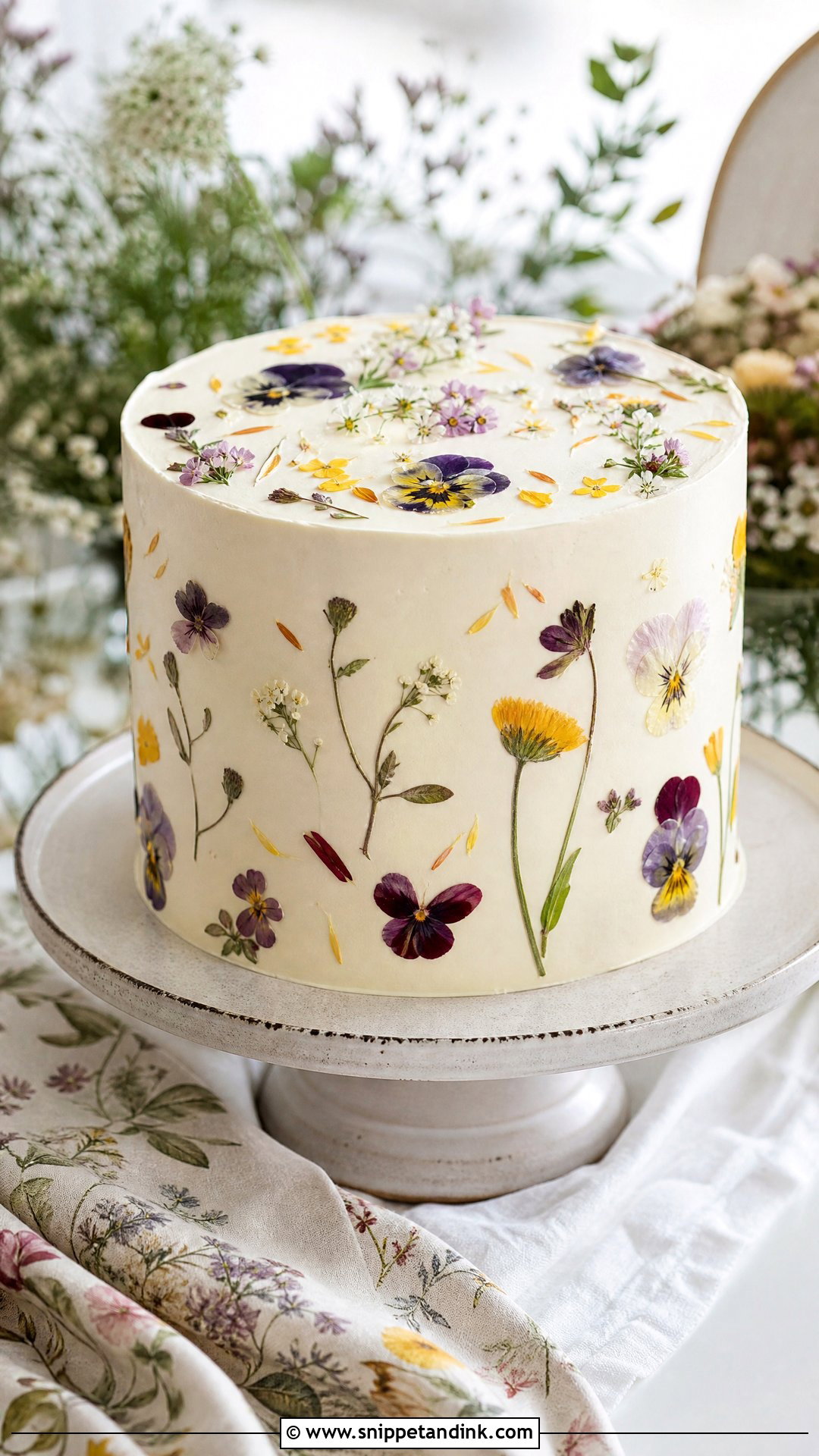 Pressed Flower Wedding Cake - Snippet and Ink - 25 Cake Ideas with Fresh Flowers for Wedding