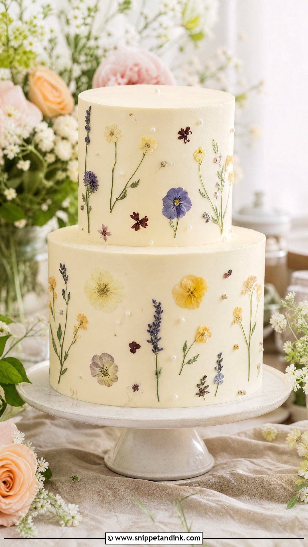 Pressed Flower Wedding Cake - Snippet and Ink - 25 Classy Wedding Cakes