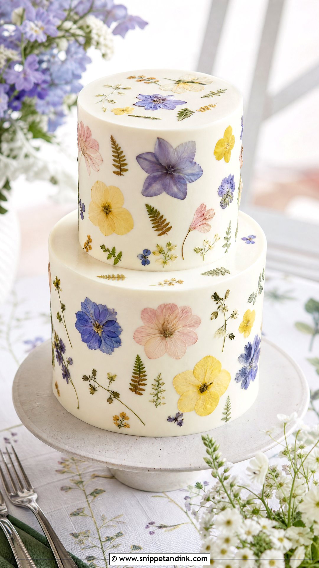 Pressed Flower Wedding Cake - Snippet and Ink - 25 Flower Theme Cake Ideas for Wedding