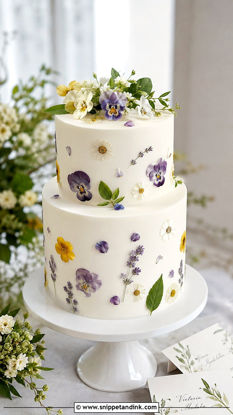 Pressed Flower Wedding Cake - Snippet and Ink - 25 Flowers for Wedding Cake Ideas