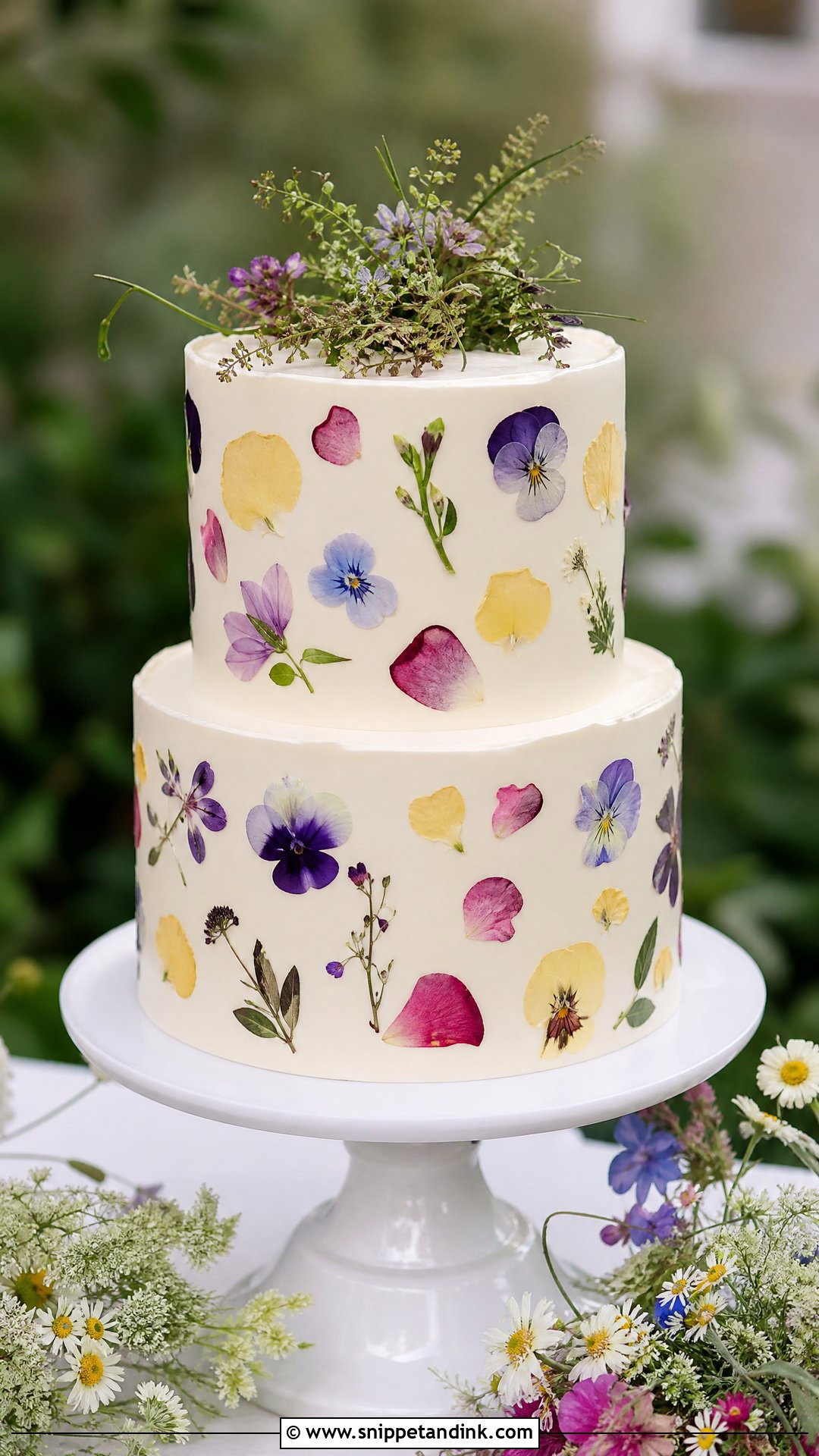 Pressed Flower Wedding Cake - Snippet and Ink - 25 Flowers on Cake Ideas for Wedding