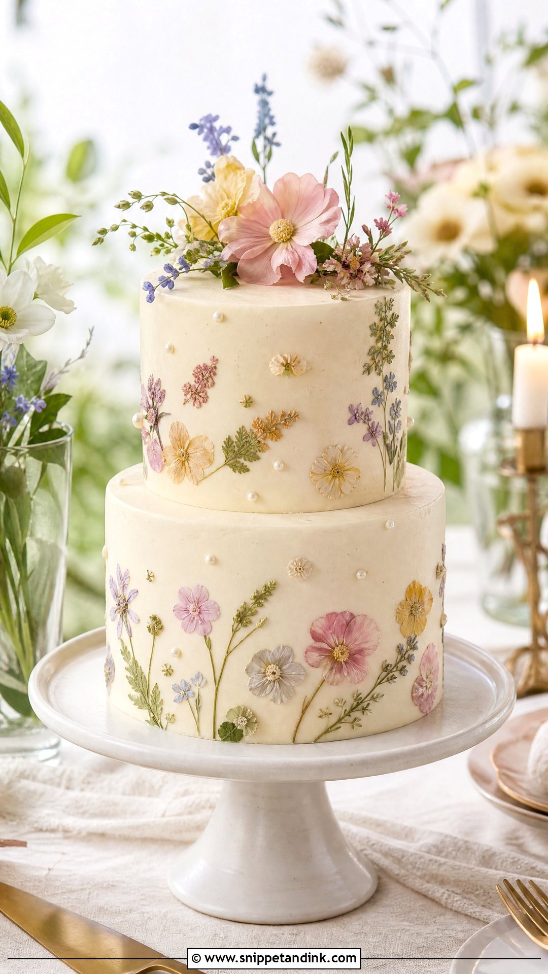 Pressed Flower Wedding Cake - Snippet and Ink - 25 Lady Cake Ideas for Wedding