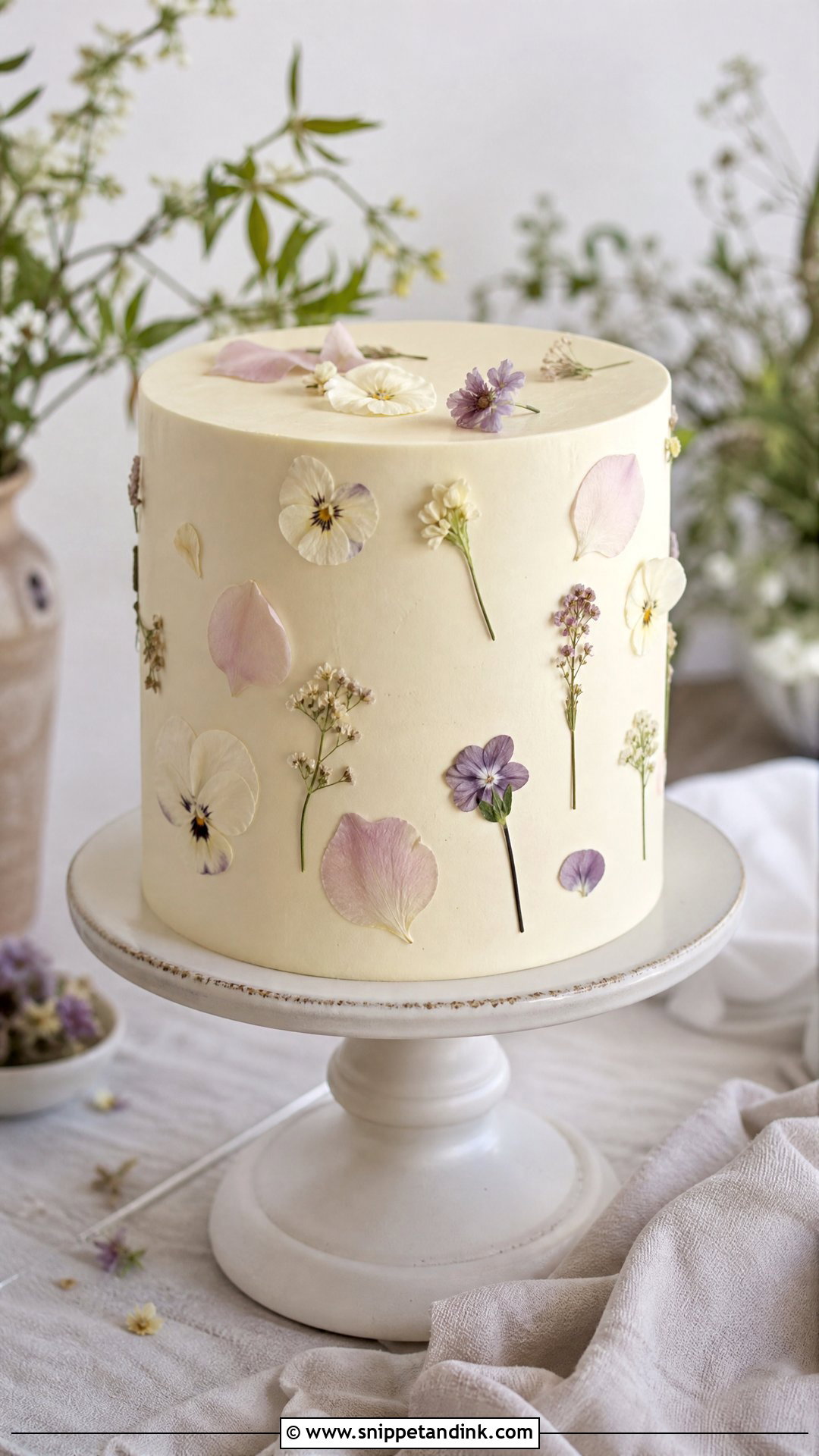 Pressed Flower Wedding Cake - Snippet and Ink - 25 Minimalist Wedding Cake Ideas