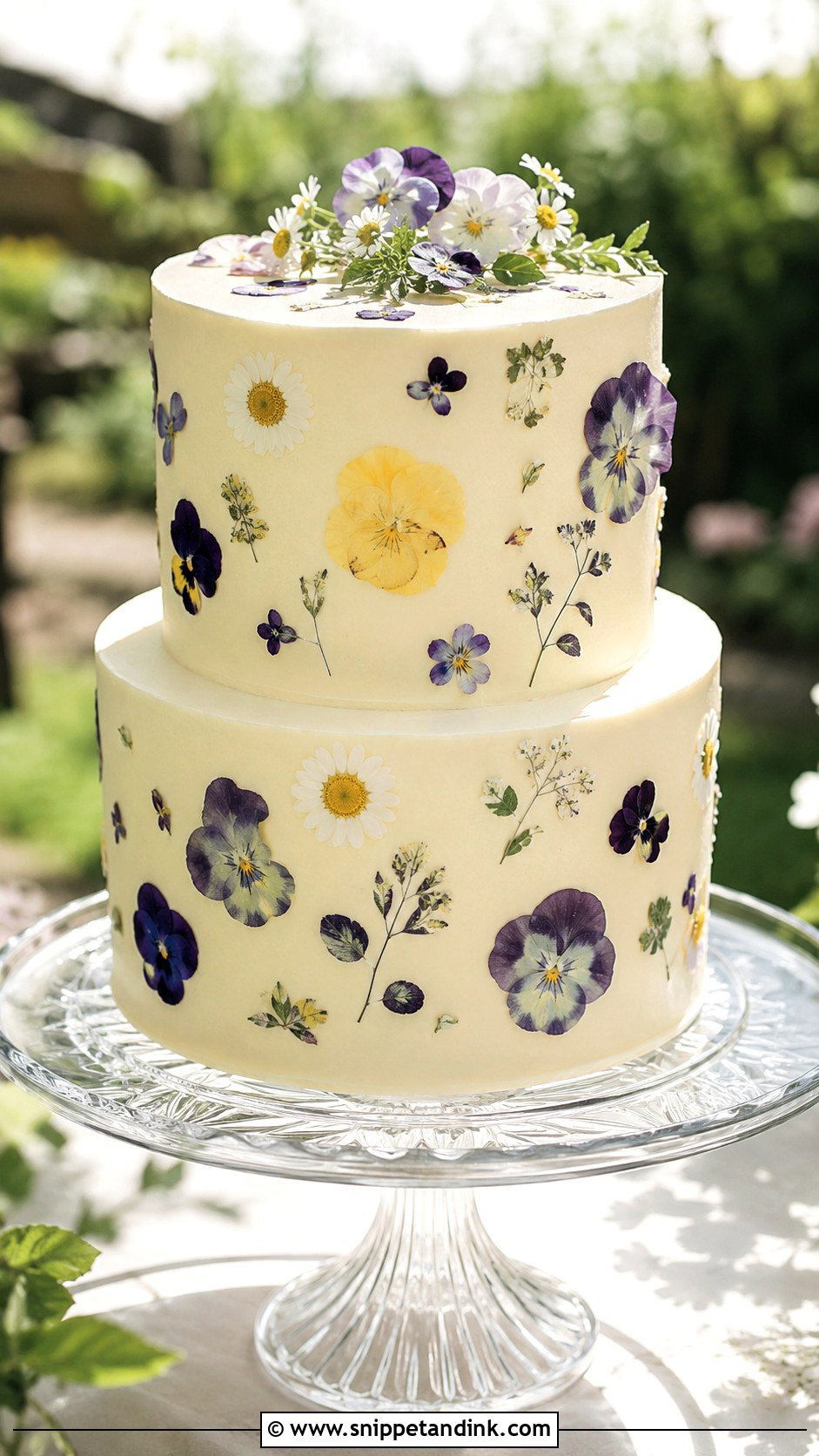 Pressed Flower Wedding Cake - Snippet and Ink - 25 Outdoor Wedding Cake Ideas