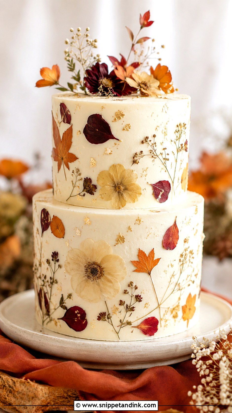 Pressed Flower Wedding Cake - Snippet and Ink - 25 Thanksgiving Wedding Cake Ideas