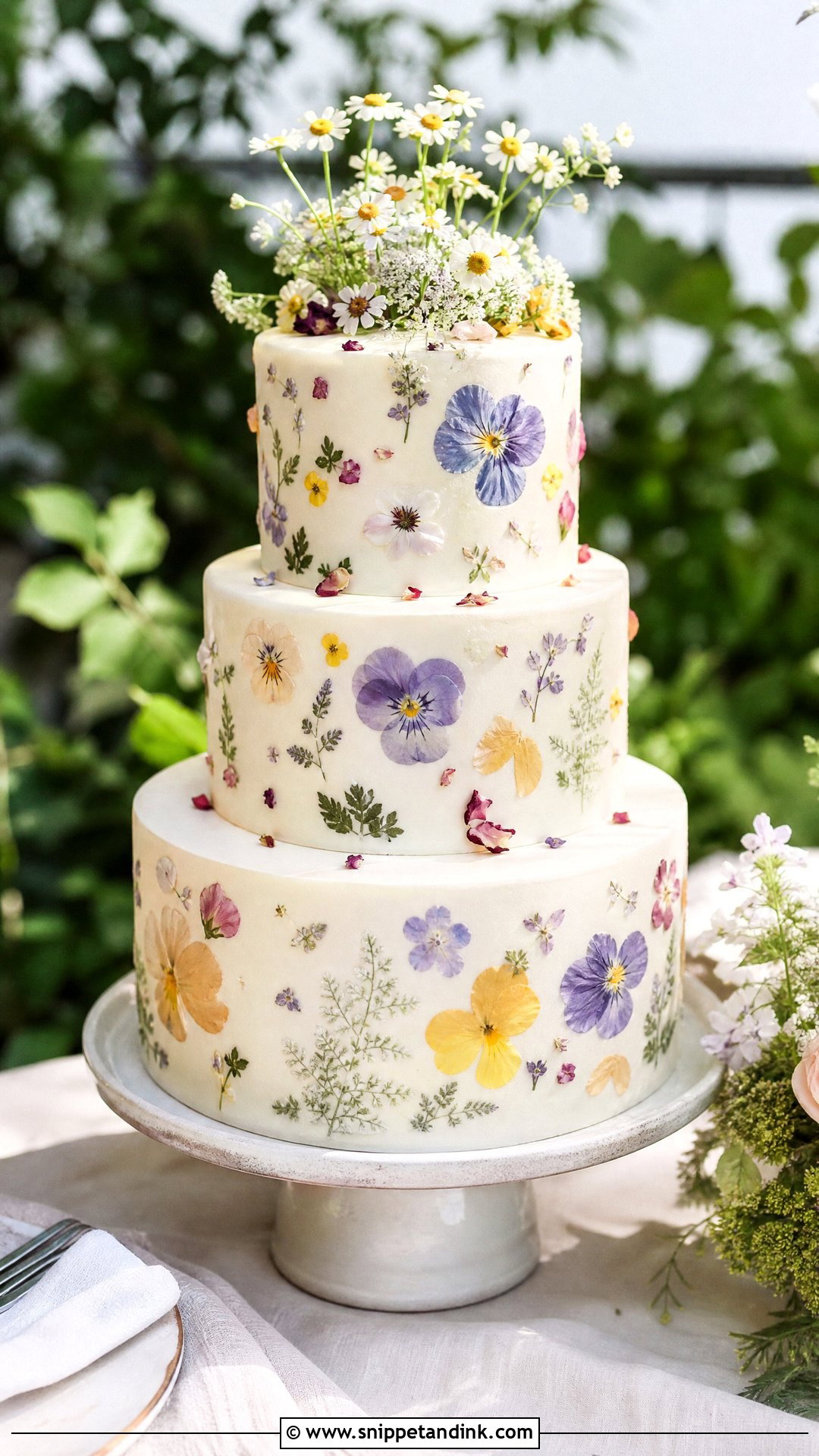 Pressed Flower Wedding Cake - Snippet and Ink - 25 Unique Wedding Cakes