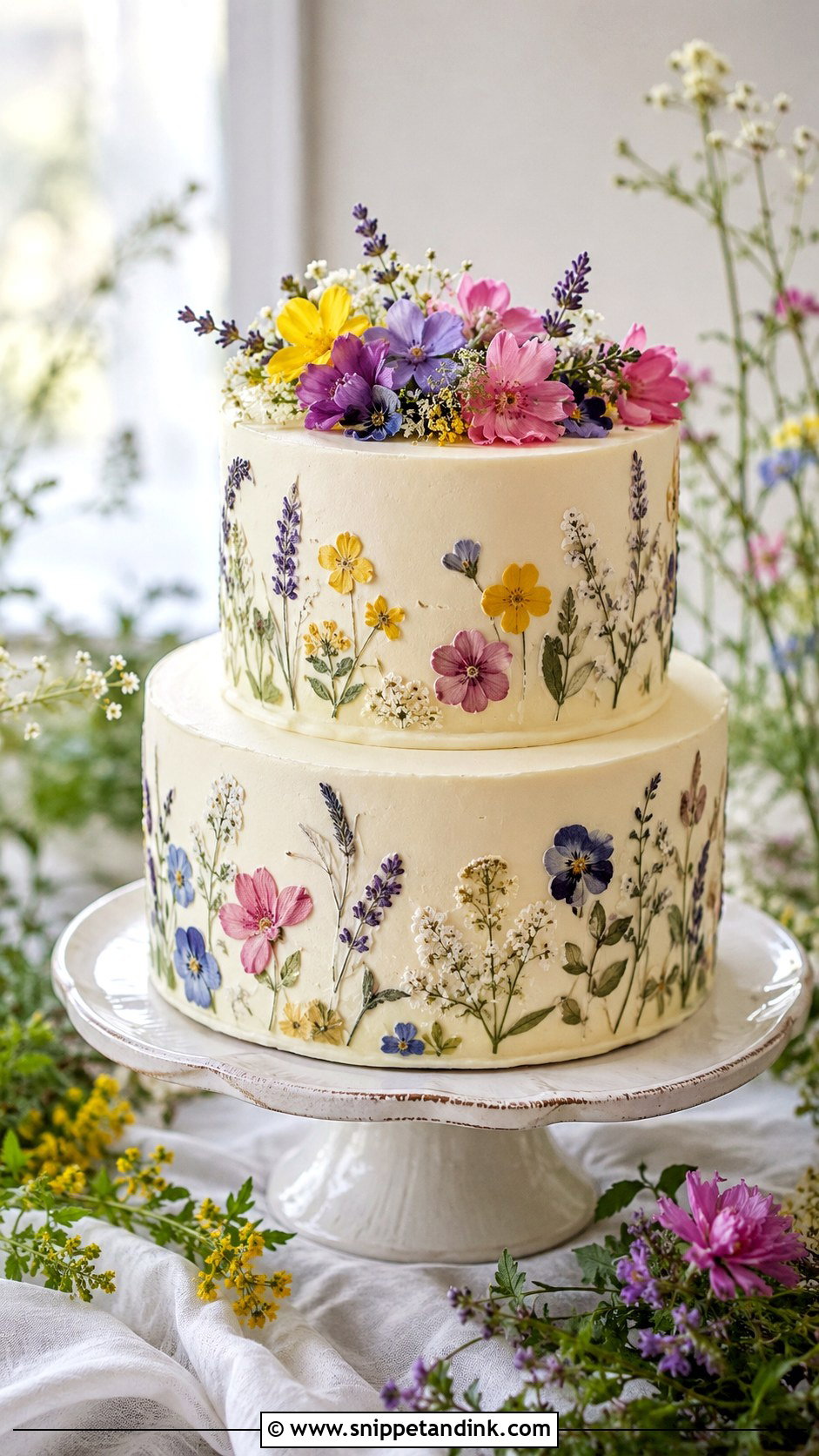 Pressed Flower Wedding Cake - Snippet and Ink - 25 Wedding Cake Gif