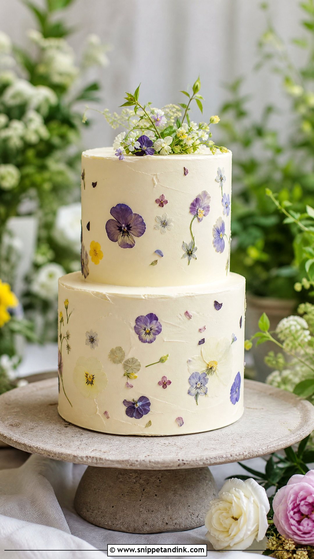 Pressed Flower Wedding Cake - Snippet and Ink - 30 Aesthetic Cake Inspo Ideas for Wedding