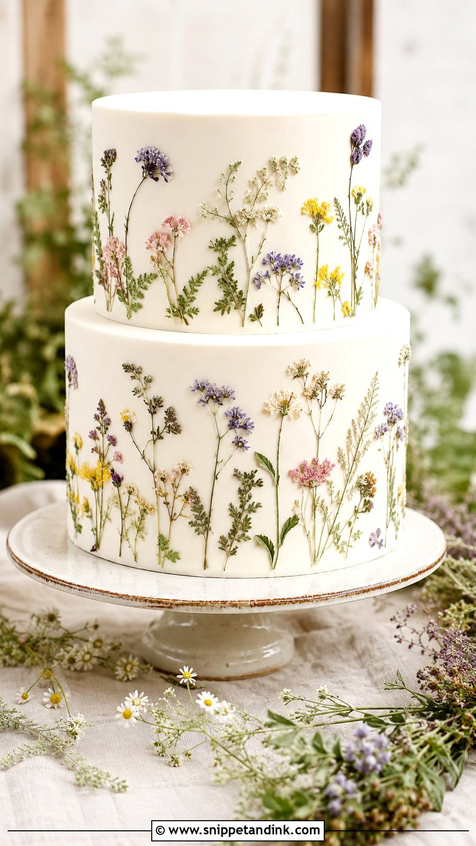 Pressed Flower Wedding Cake - Snippet and Ink - 20 Display Cake Ideas for Wedding