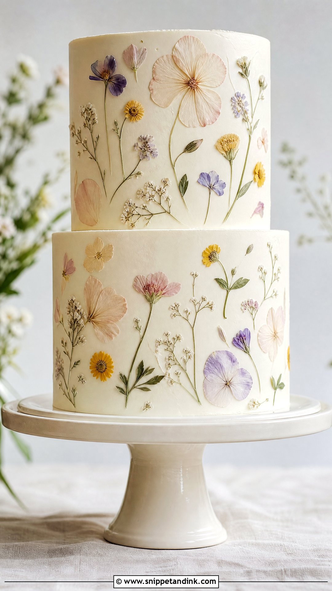 Pressed Flower Wedding Cake - Snippet and Ink - 30 Cake Bouquet Ideas for Wedding