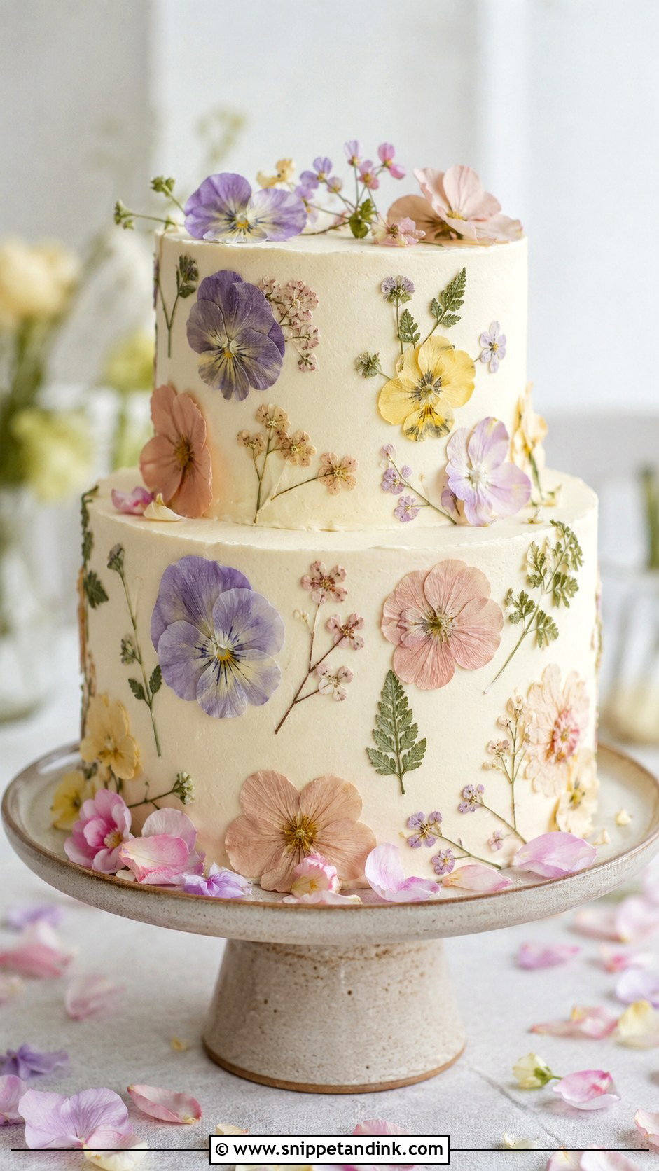 Pressed Flower Wedding Cake - Snippet and Ink - 30 Elegant Wedding Cake Ideas