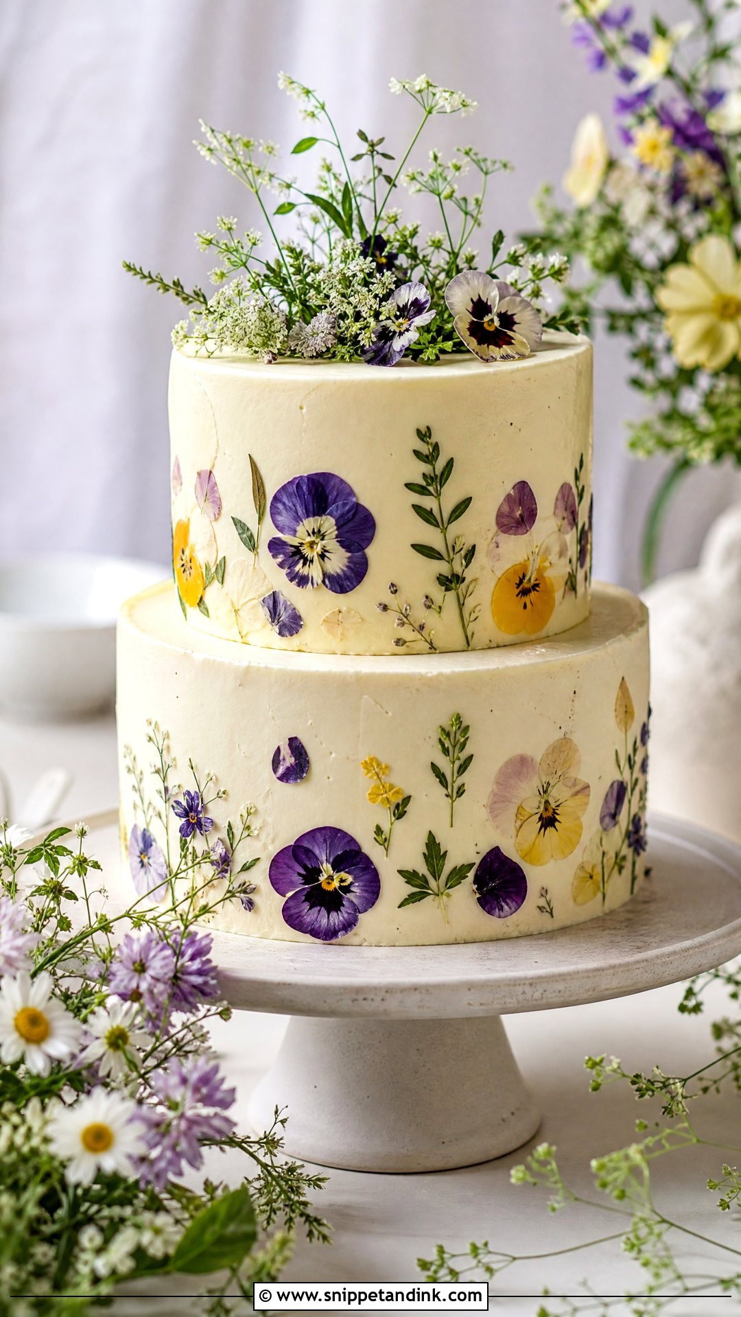 Pressed Flower Wedding Cake - Snippet and Ink - 30 Pretty Cake Ideas for Wedding