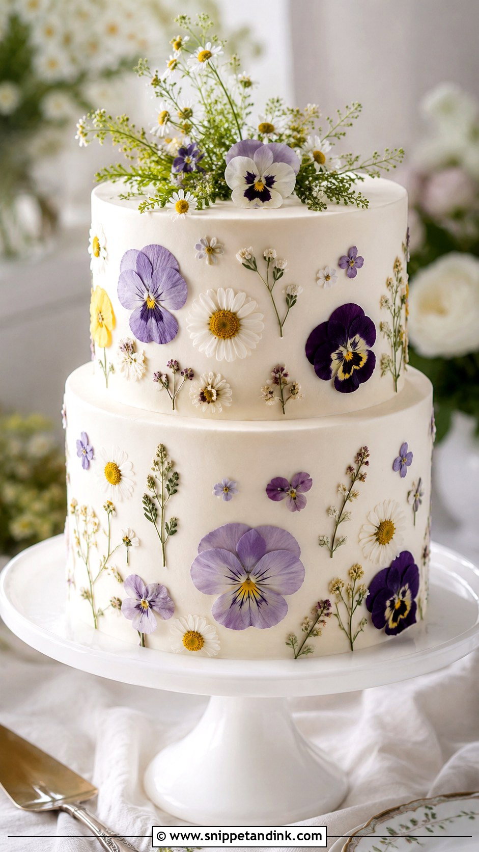 Pressed Flower Wedding Cake - Snippet and Ink - 30 Spring Flowers Wedding Cake Ideas