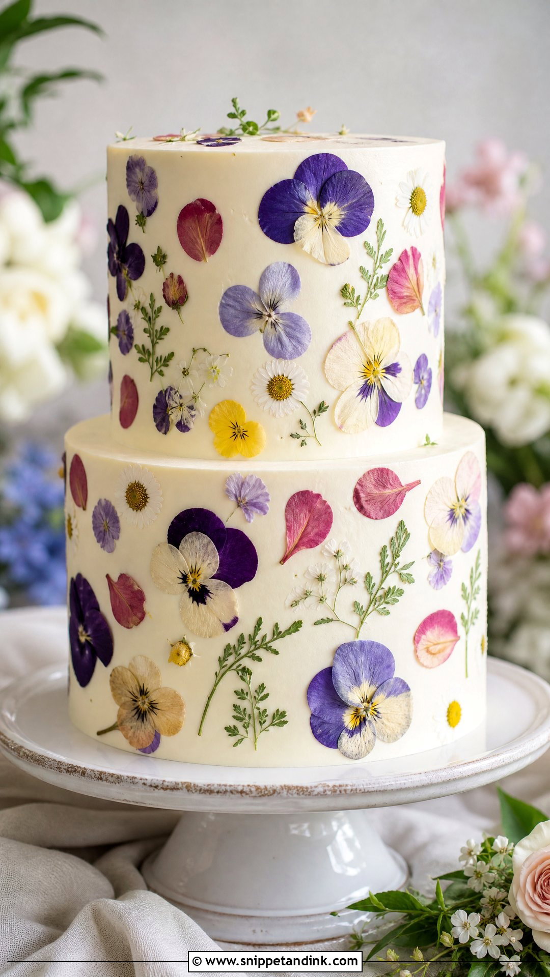 Pressed Flower Wedding Cake - Snippet and Ink - 35 Cakes with Flowers for Wedding