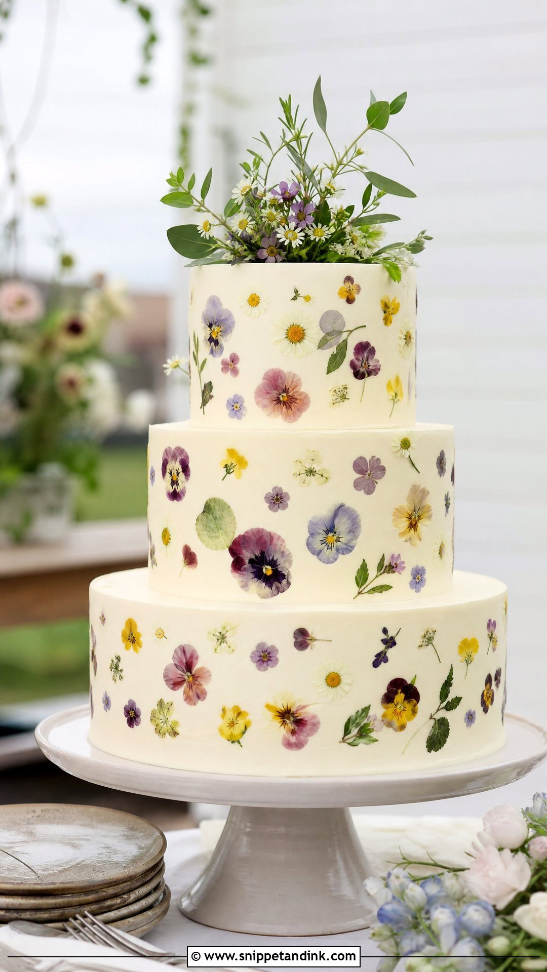 Pressed Flower Wedding Cake - Snippet and Ink - 35 Wedding Cakes
