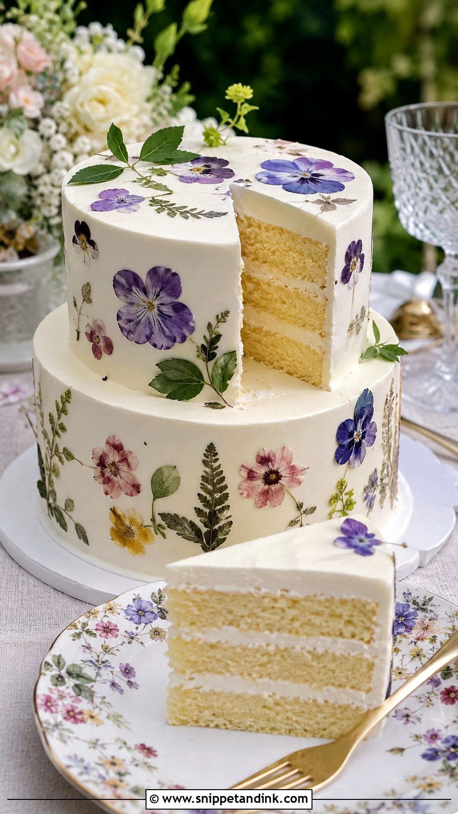 Pressed Flower Wedding Cake Slice Photo - Snippet and Ink - 20 Cake Eating Photoshoot Ideas for Wedding