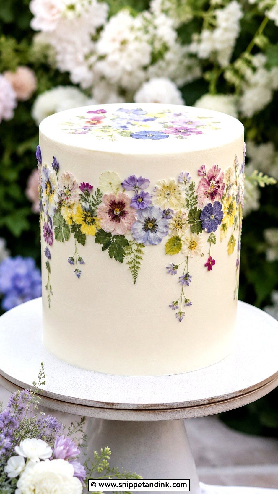 Pressed Flower Wedding Cake Top - Snippet and Ink - 25 Wedding Cake Tops