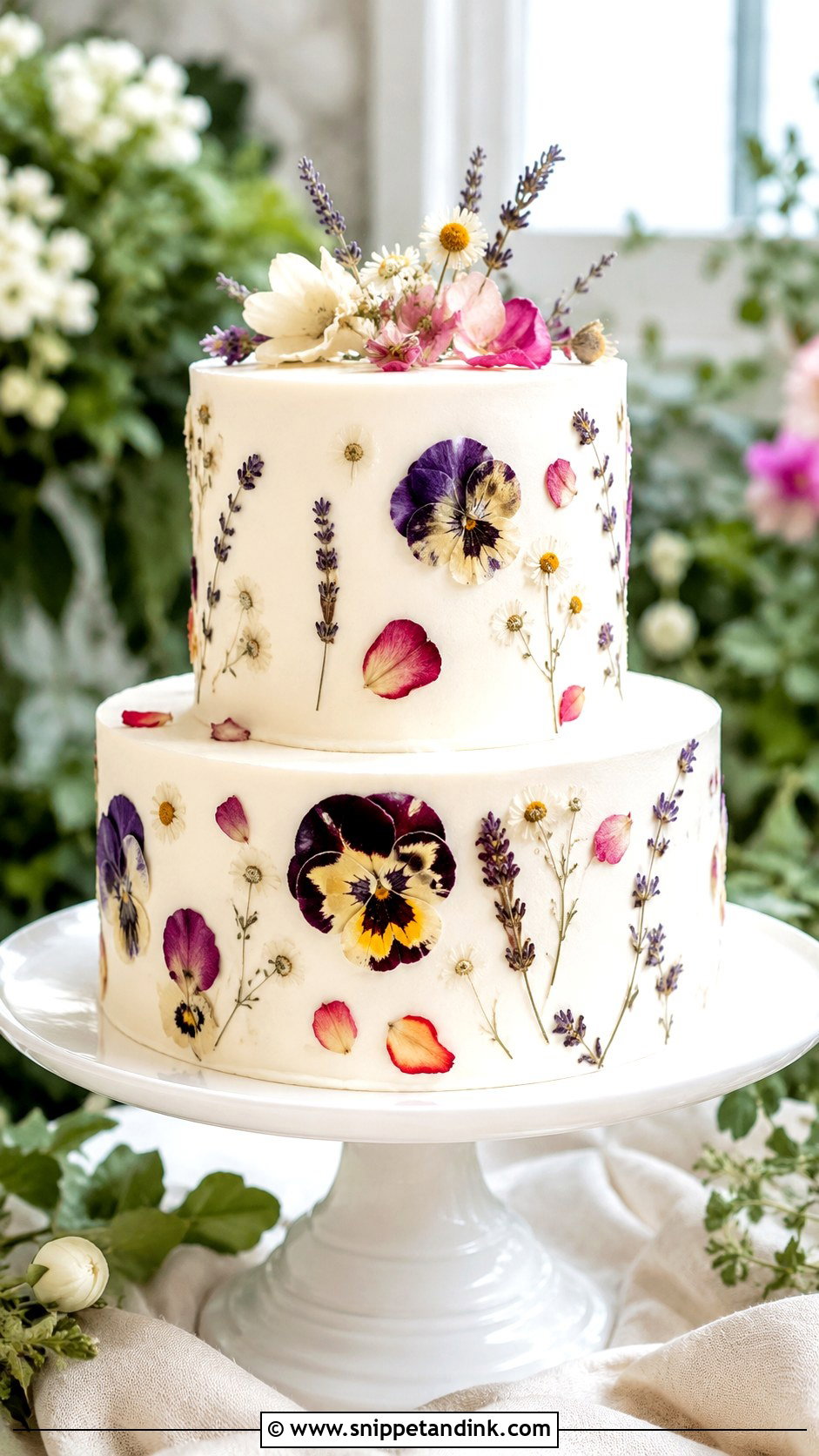 Pressed Flower Wedding Cake - Snippet and Ink - 20 Aesthetic Floral Cake Ideas for Wedding