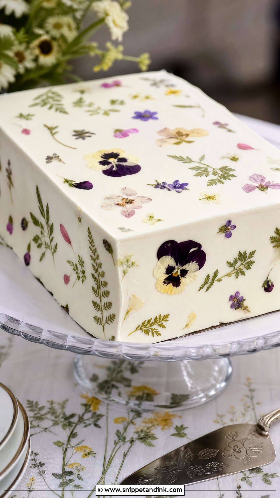 Pressed Flower Wedding Sheet Cake - Snippet and Ink - 20 Wedding Sheet Cake Ideas