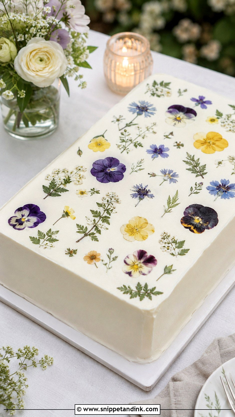 Pressed Flower Wedding Sheet Cake - Snippet and Ink - 20 Summer Sheet Cake Designs for Wedding