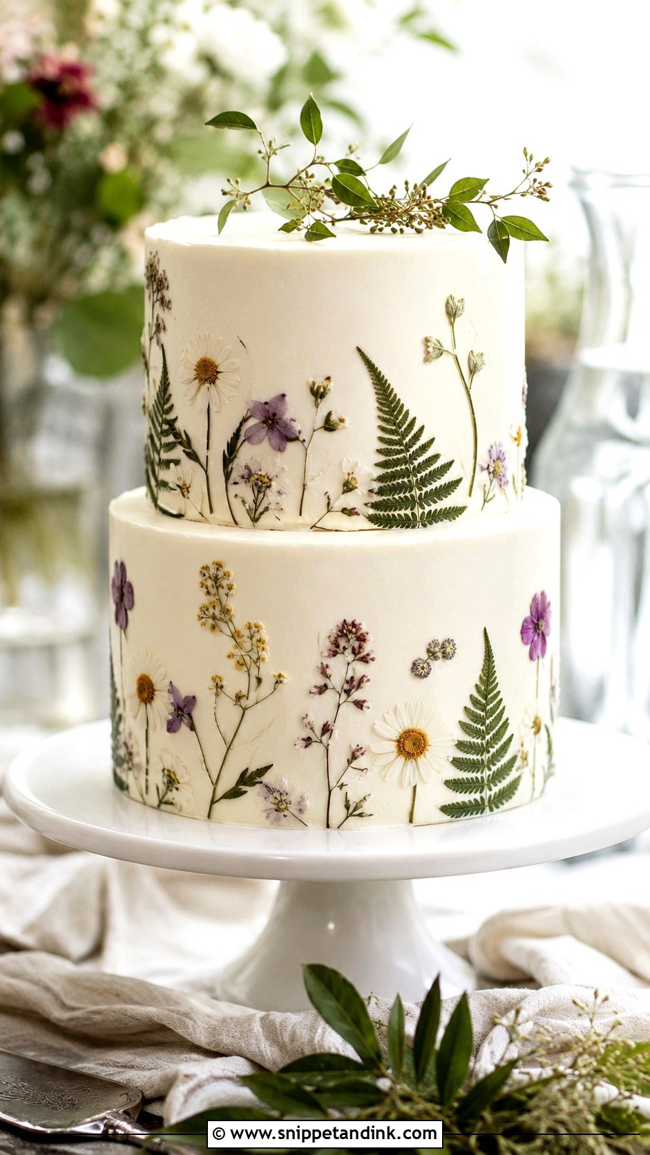 Pressed Flower Woodland Wedding Cake - Snippet and Ink - 20 Woodlands Cake Ideas for Wedding