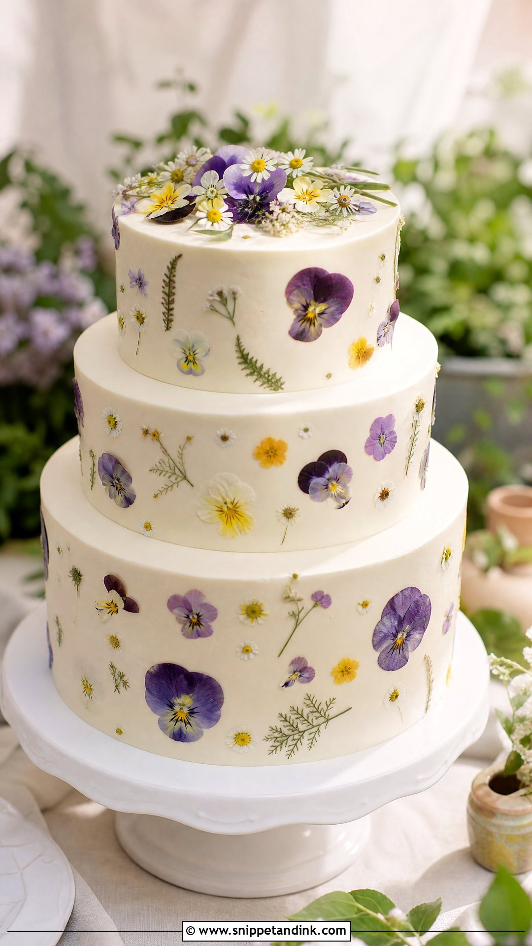 Pressed Wildflower Wedding Cake - Snippet and Ink - 20 Wildflower Wedding Cake Ideas