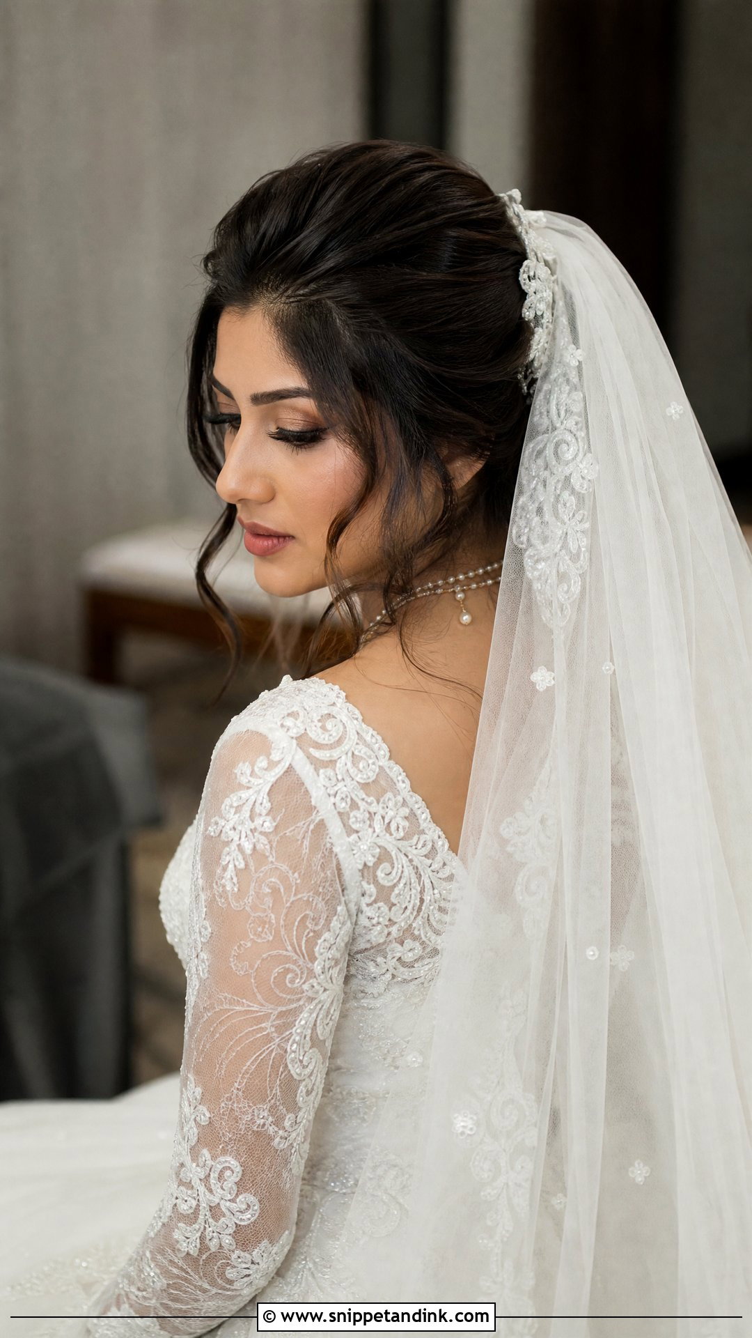 Priyanka Chopra Soft Updo With Long Veil - Snippet and Ink - 20 Celebrity Wedding Hair Ideas