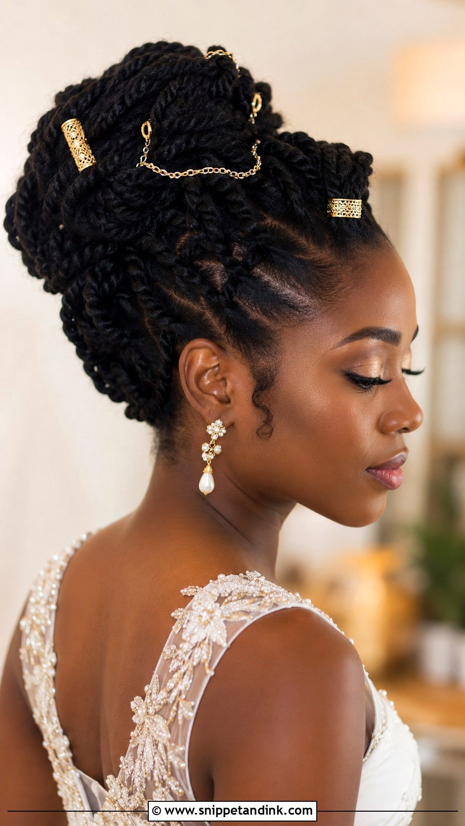 Protective Updo With Gold Accessories - Snippet and Ink - 20 Bridal Natural Hairstyles
