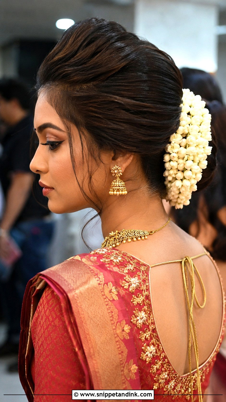 Puff Bun Bridesmaid Hairstyle for Saree - Snippet and Ink - 25 Bridesmaid Hairstyles for Saree