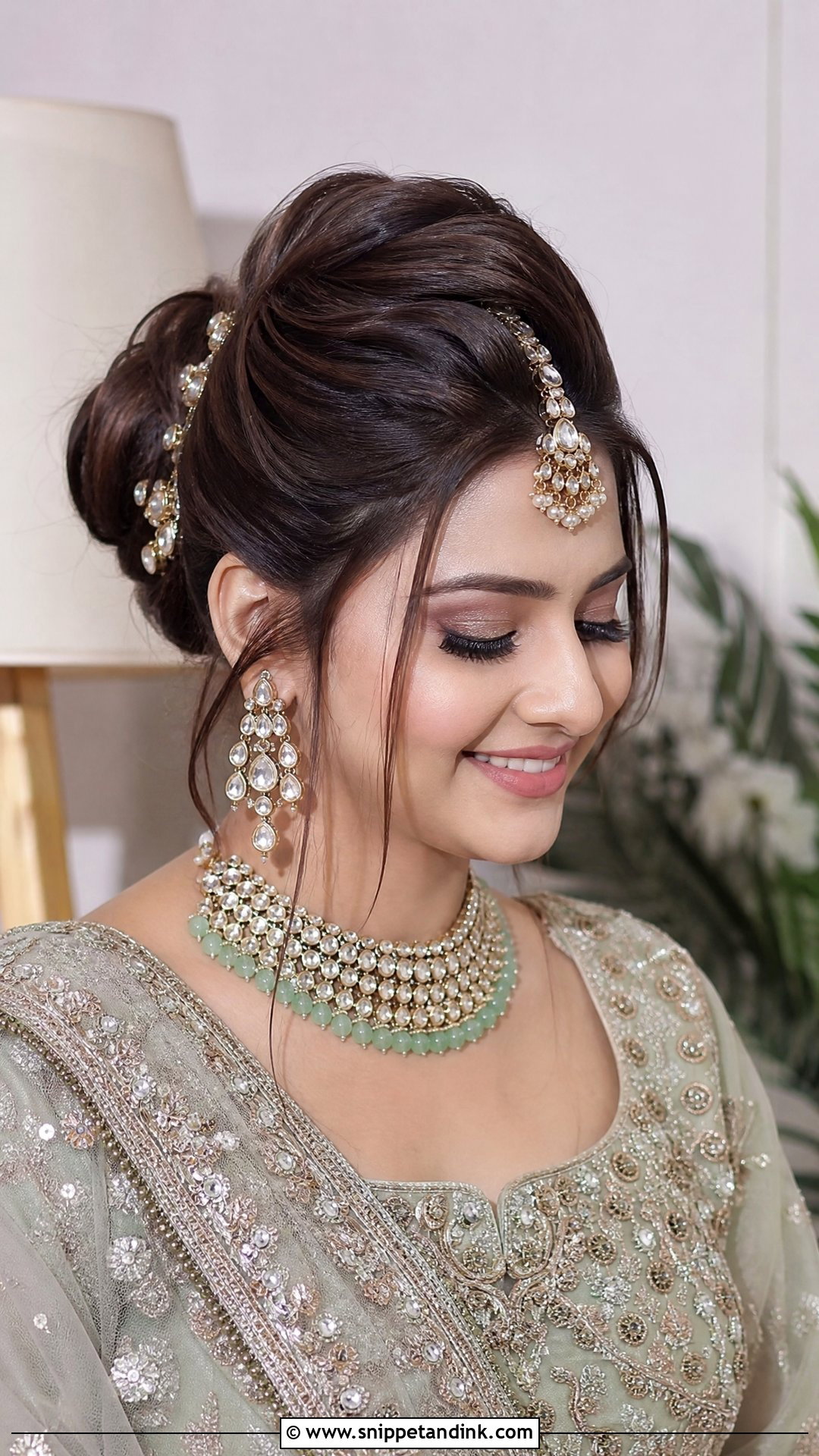 Puff Bun With Maang Tikka - Snippet and Ink - 20 Sangeet Bridal Hairstyles