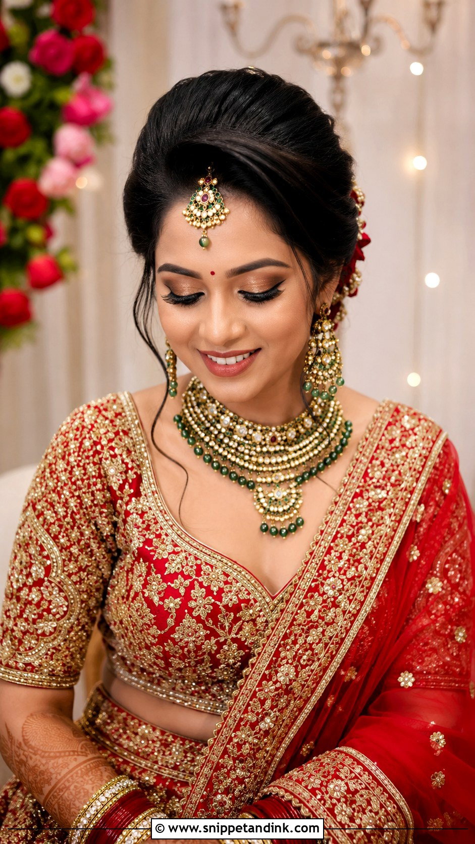 Puff Bun With Tikka - Snippet and Ink - 35 Indian Wedding Bridal Hairstyle Ideas