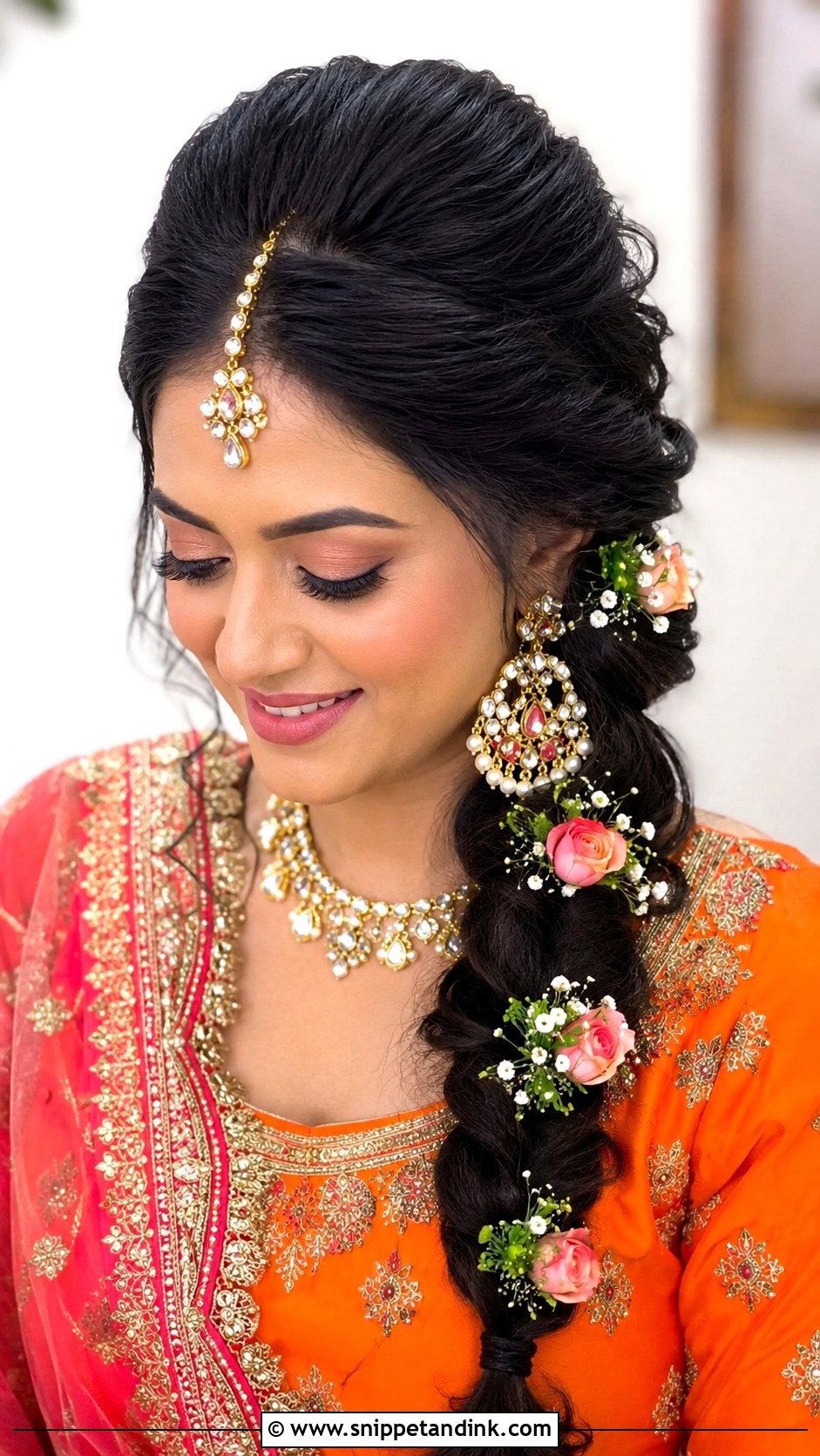 Puff Hairstyle With Braid for Bride - Snippet and Ink - 25 Mehandi Hairstyles for Bride