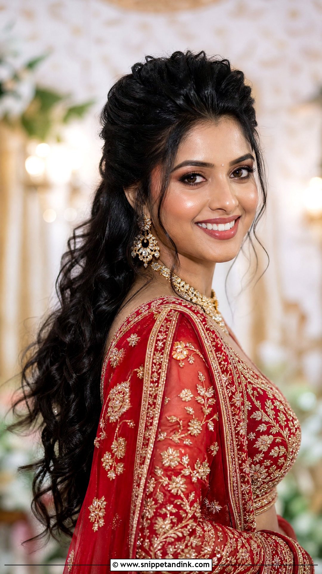 Puff Hairstyle With Open Curls - Snippet and Ink - 30 Engagement Hairstyles Front Look