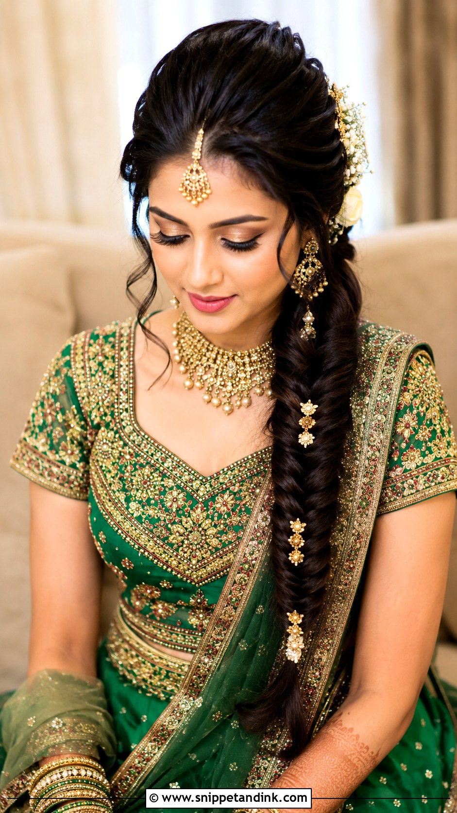 Puff With Long Fishtail Braid - Snippet and Ink - 25 Indian Front Hair Styles for Wedding