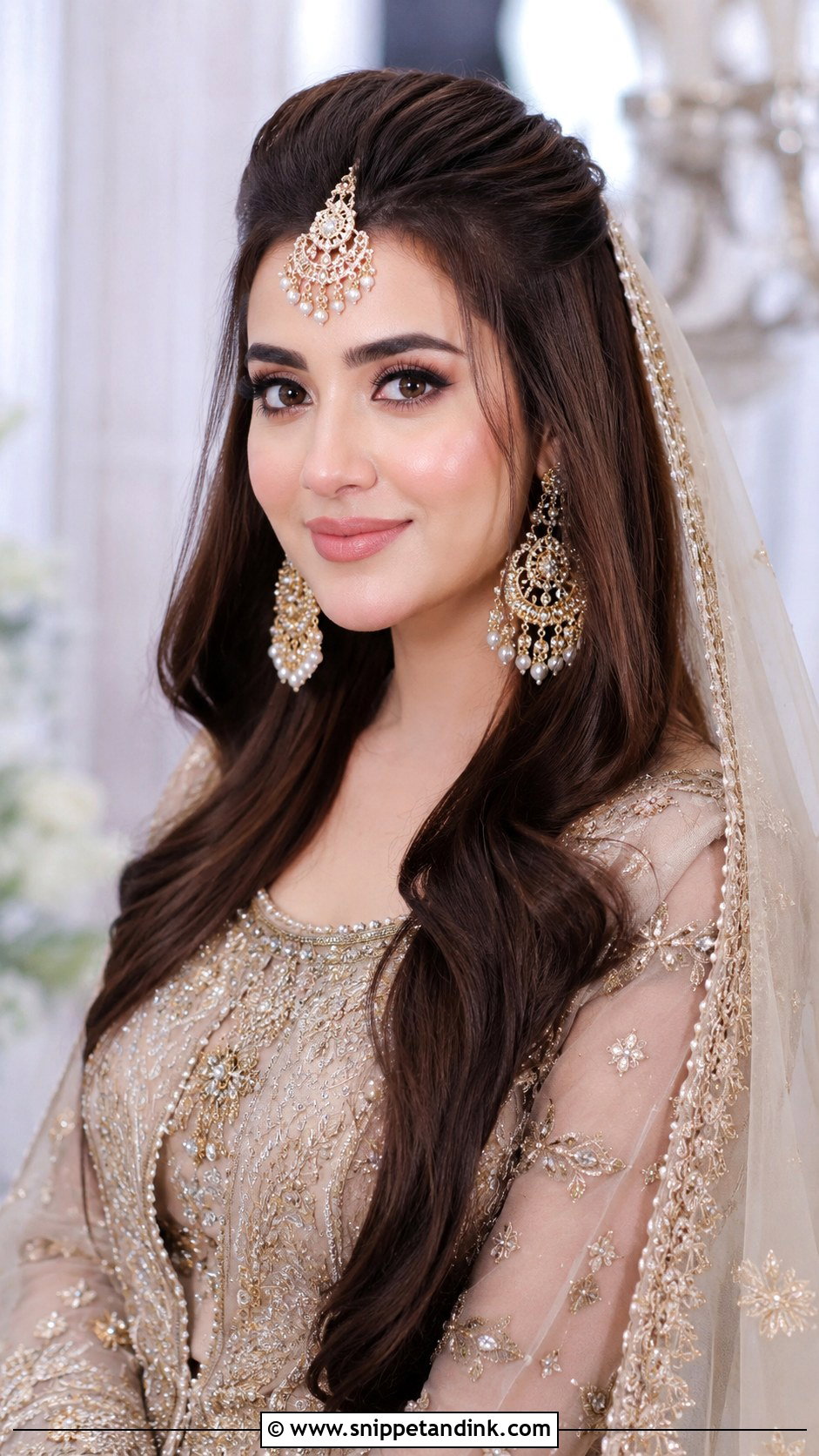 Puff With Long Open Hair - Snippet and Ink - 20 Pakistani Bridal Hairstyles with Dupatta