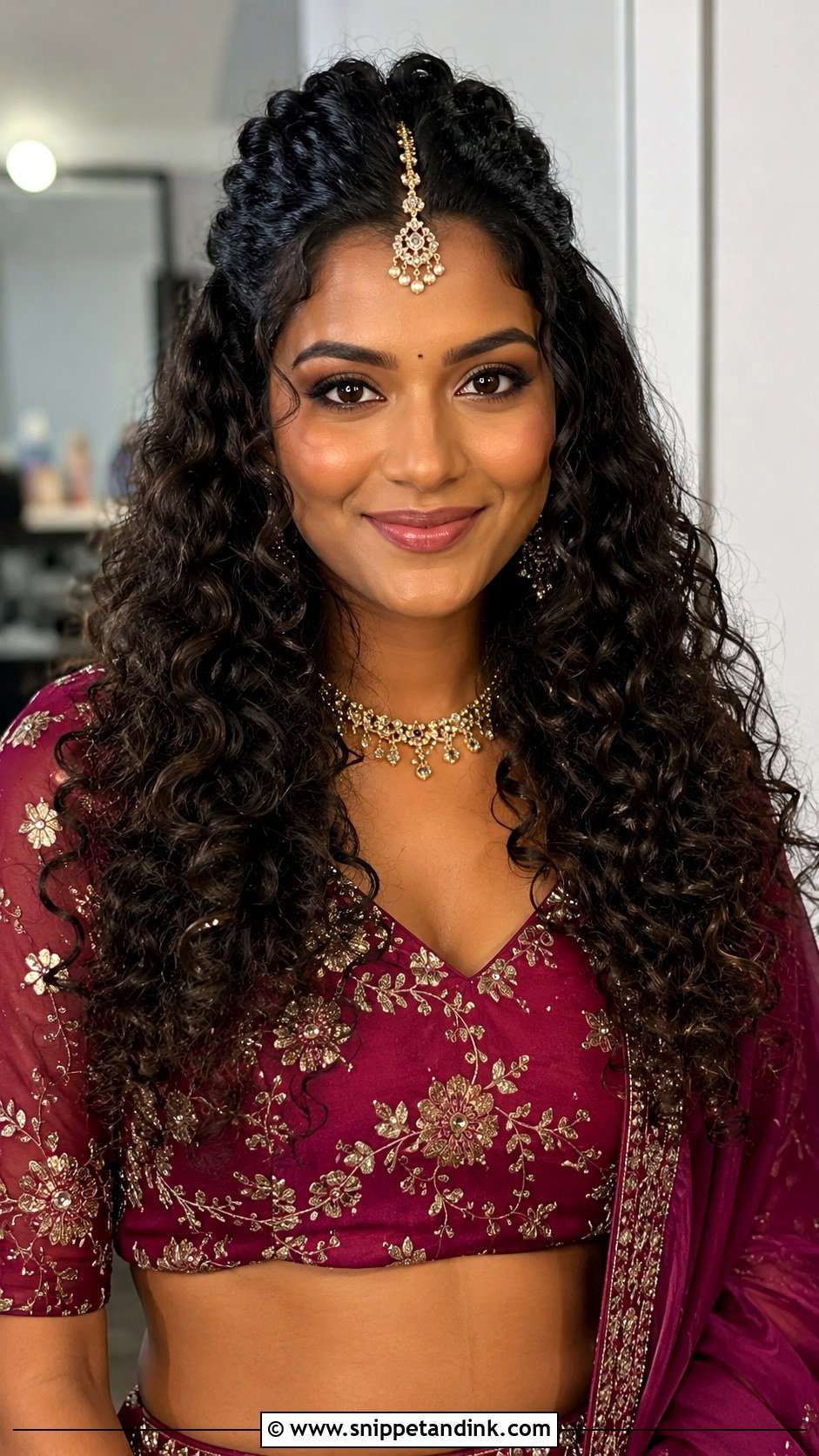 Puff With Open Curly Hair - Snippet and Ink - 25 Short Hairstyle Women Indian Wedding Ideas