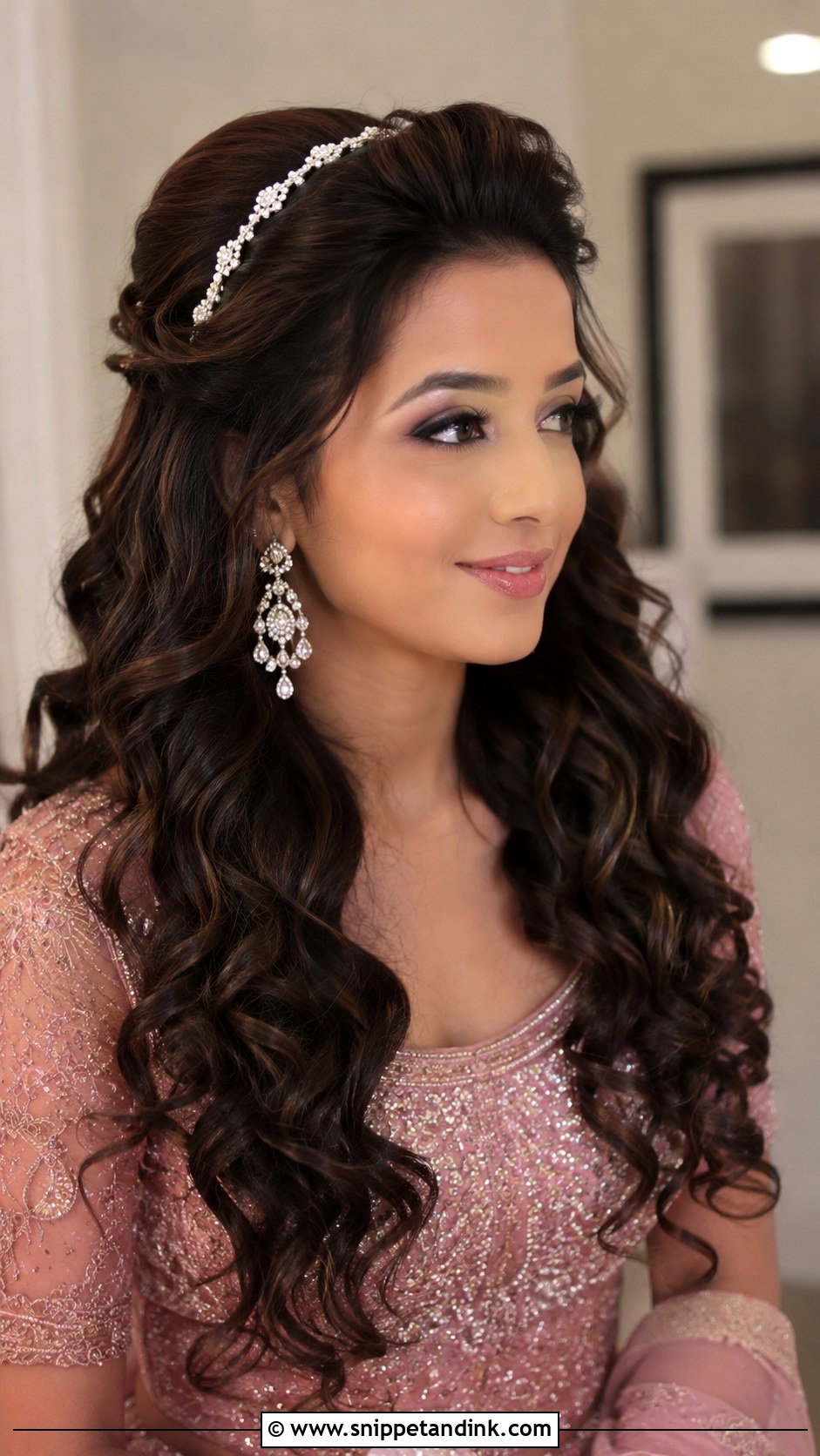 Puffed Front With Open Curly Hair - Snippet and Ink - 25 Indian Bridal Front Hairstyles