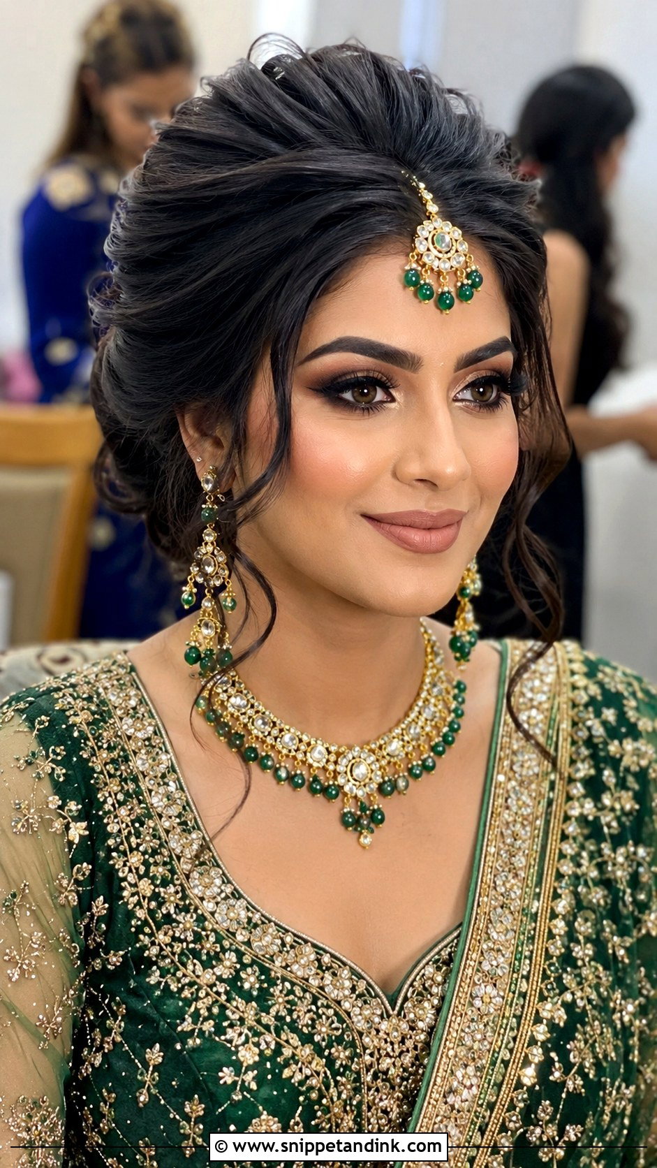 Puffed Updo With Maang Tikka - Snippet and Ink - 20 Mehendi Bride Hairstyle Ideas