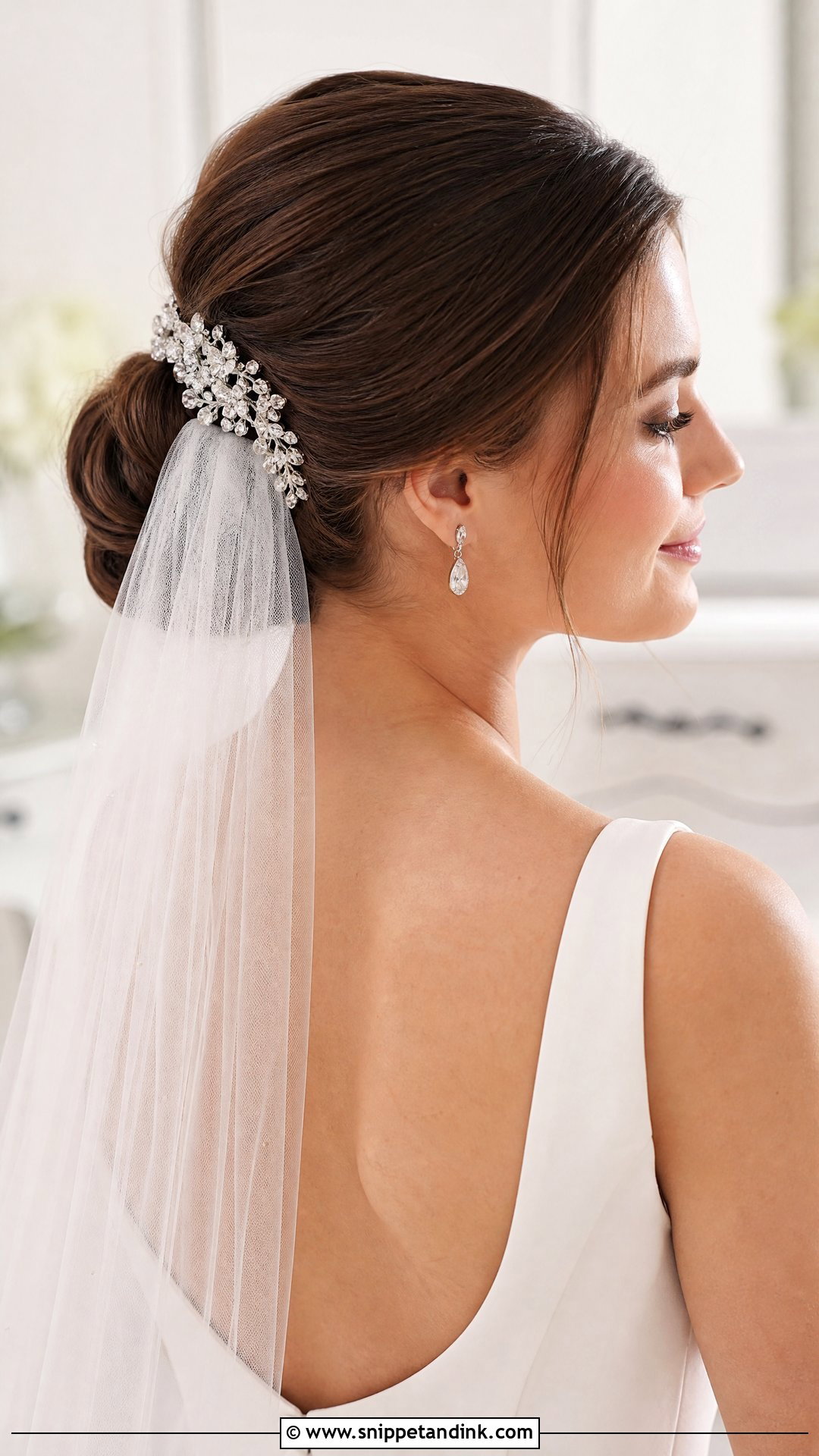 Pulled Back Bridal Updo With Veil - Snippet and Ink - 20 Hair Designs for Wedding Ideas