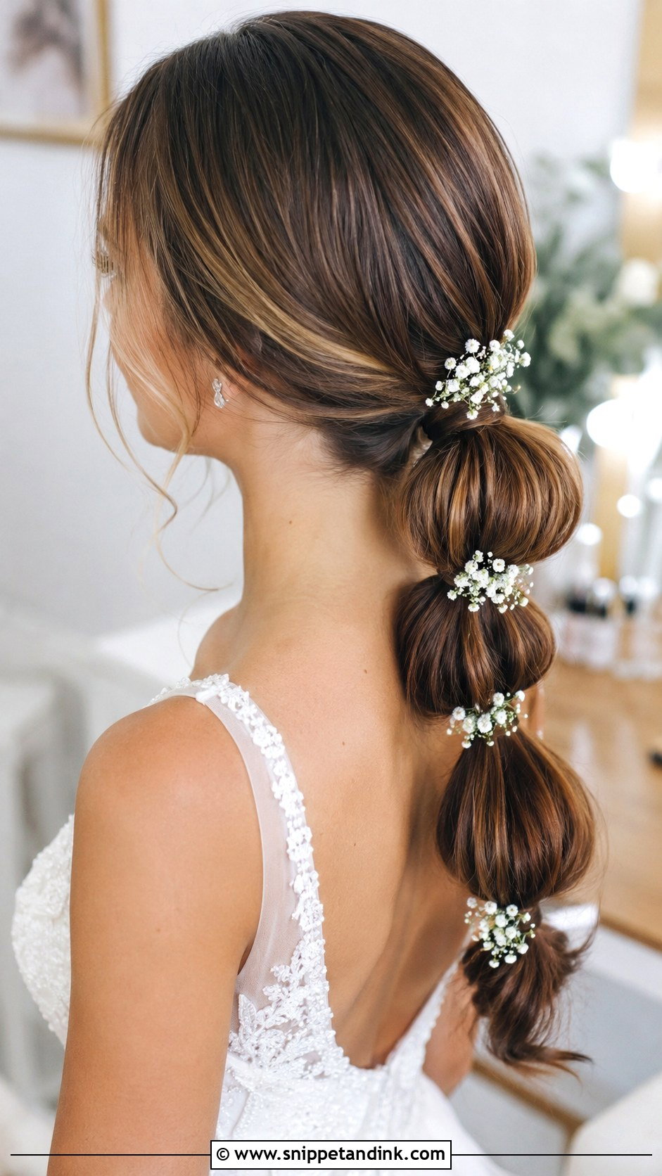 Pulled Back Bubble Ponytail - Snippet and Ink - 30 Wedding Hairstyles for Medium Hair