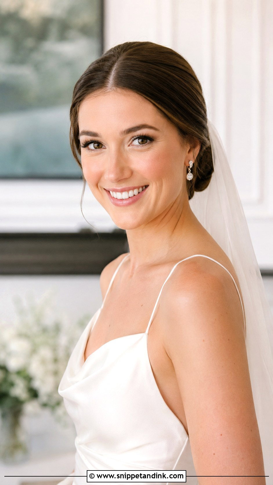 Pulled Back Bun With Veil - Snippet and Ink - 25 Elegant Bridal Hairstyles