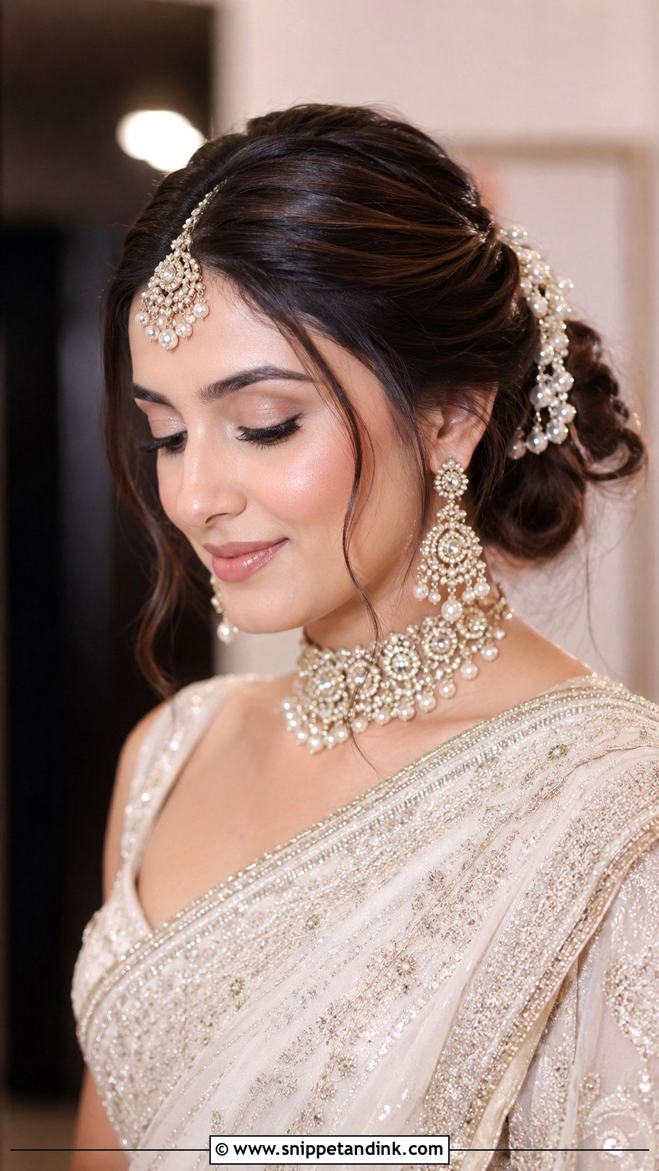 Pulled Back Front With Loose Bun - Snippet and Ink - 25 Indian Bridal Front Hairstyles