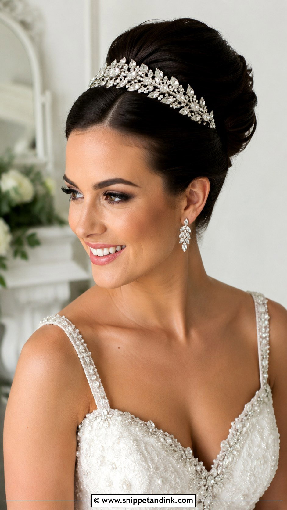 Pulled Back Updo With Statement Headpiece - Snippet and Ink - 20 Round Face Bridal Hair Ideas