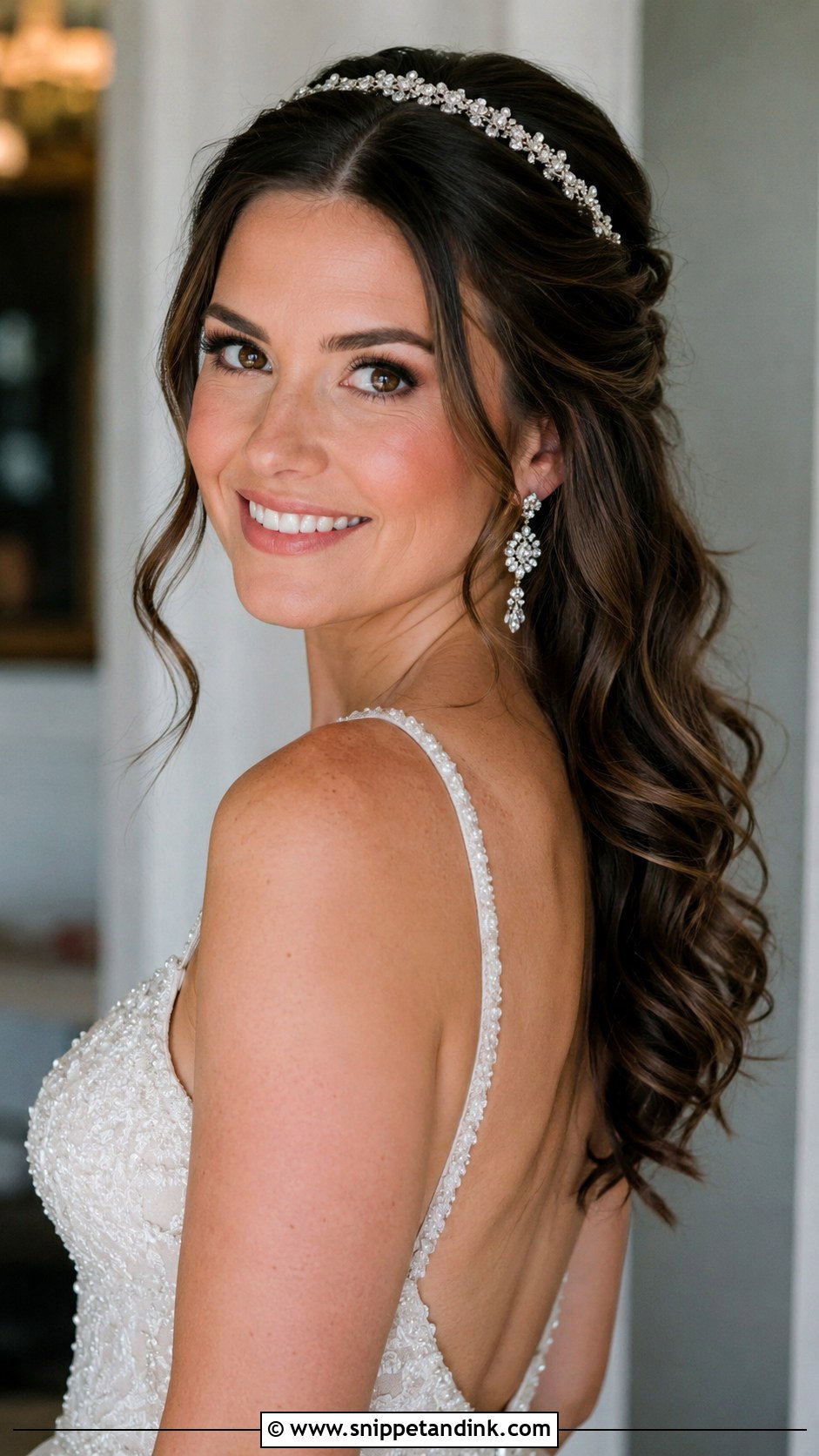 Pulled Back Waves With Sparkling Headband - Snippet and Ink - 25 Fairytale Wedding Hair Ideas