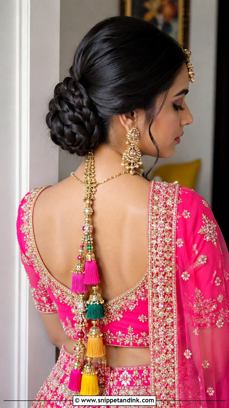 Punjabi Braided Bun With Paranda - Snippet and Ink - 25 Indian Weddings Bridal Hairstyles