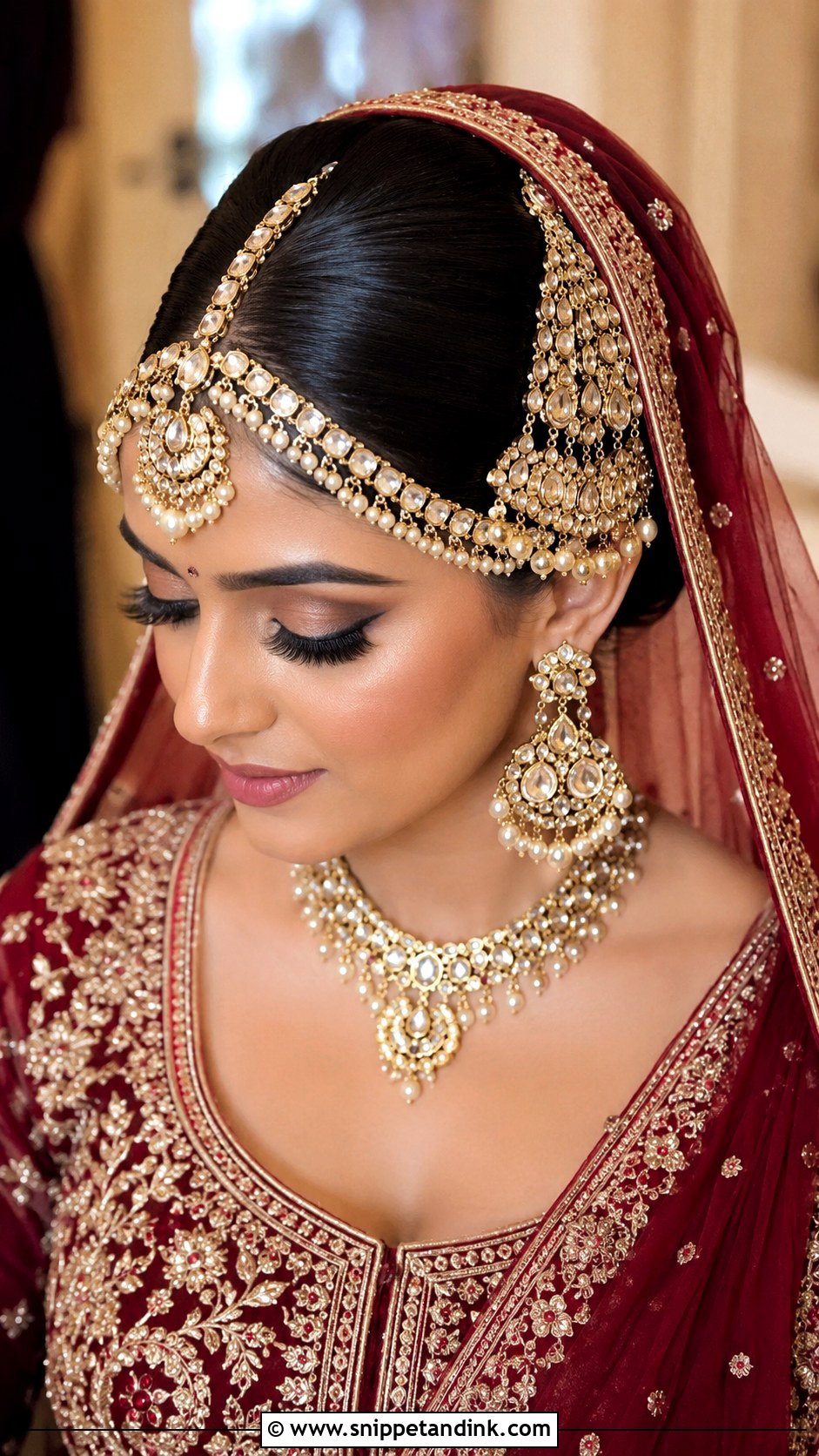 Punjabi Bridal Sleek Center Part Bun - Snippet and Ink - 15 Punjabi Bridal Hairstyles