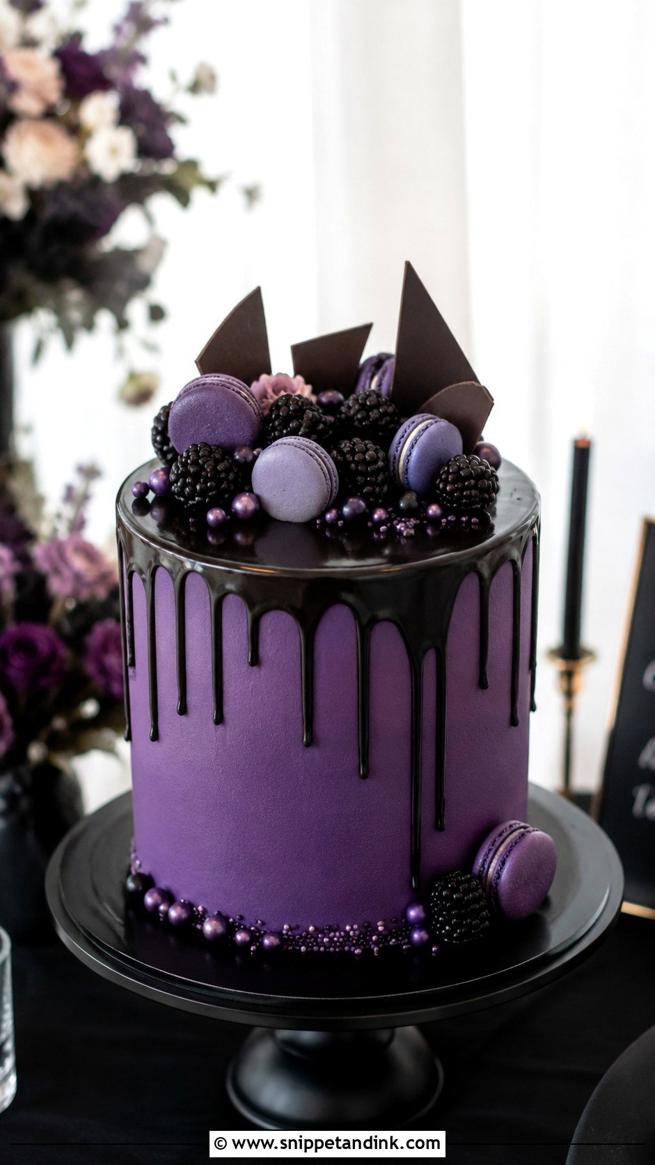Purple And Black Drip Wedding Cake - Snippet and Ink - 20 Purple and Black Wedding Cake Ideas