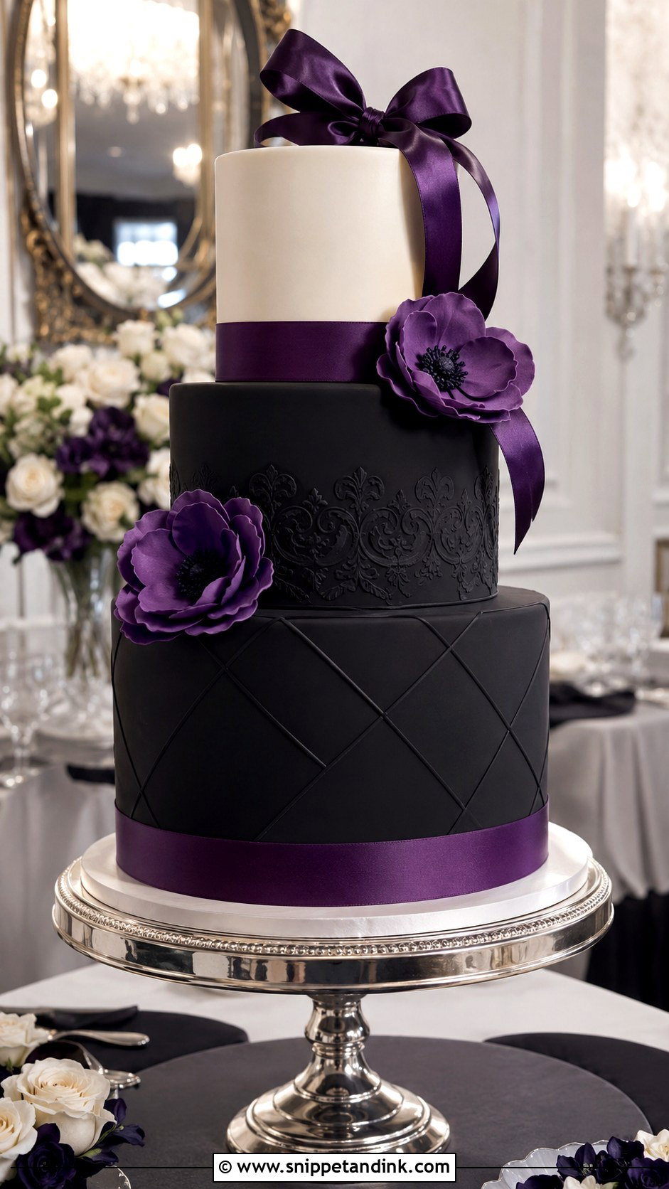 Purple And Black Fondant Wedding Cake - Snippet and Ink - 20 Purple and Black Wedding Cake Ideas