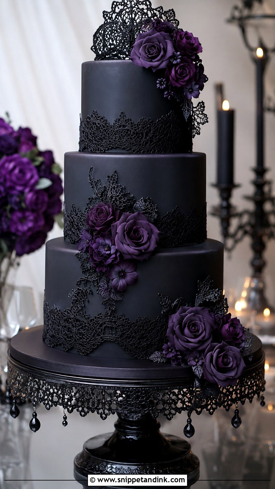 Purple And Black Gothic Wedding Cake - Snippet and Ink - 20 Purple and Black Wedding Cake Ideas