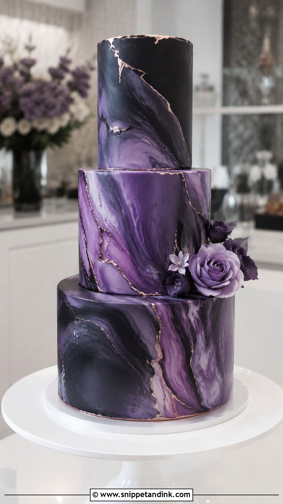Purple And Black Marble Wedding Cake - Snippet and Ink - 20 Purple and Black Wedding Cake Ideas